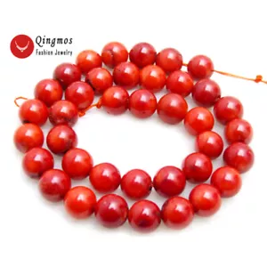 "Cuentas sueltas redondas de coral rojo natural de 9-10 mm para hacer joyas hágalo usted mismo hebras 15" - Imagen 1 de 7