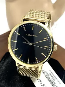 Calvin Klein Men's Watch Black Dial Quartz Gold Mesh Stainless Steel Band 42mm - Picture 1 of 12