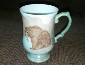 Taza de café pedestal de colección pintada a mano/escena al aire libre/naturaleza/firmada por Artis - Imagen 1 de 6