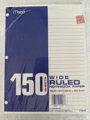 Papel para cuaderno Mead con reglas anchas de colección 2000 y2K nuevo en stock hoja suelta 3 anillos 150 hojas Foto 1 de 4