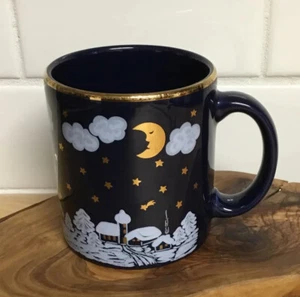 Vintage Waechtersbach Mug Blue Gold Winter Dreams Christmas Holiday Mug Germany - Picture 1 of 8