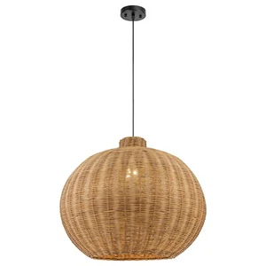 Wicker Ball Pendant Light Rattan Chandelier Handwoven Ceiling Light for Living - Picture 1 of 7