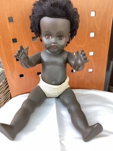 Vintage Jointed Black Baby Girl Doll 40cm, Closing Eyes, Red Lips, curly Hair - Picture 1 of 2