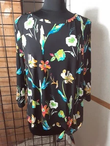 Rafaella womens size XL Floral 3/4 sleeve side tie top - Picture 1 of 6