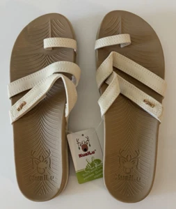 KUAILU Wm's Eco Friendly Odorless Quality Tan Slipper Sandals Sz 9.5 Logo NWT - Picture 1 of 12