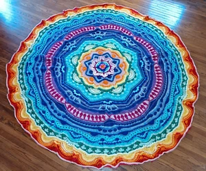Mandala Madness Handmade Crochet Yarn Afghan Blanket Bed Cover 92" Round Awesome - Picture 1 of 21