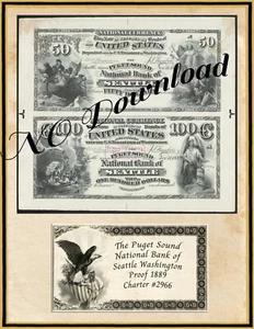 COPY 1889 Proof $50-$100 The Puget Sound National Bank Seattle Washington#2966 - Picture 1 of 1