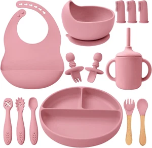 Silicone Baby Feeding Set 14 Pcs,Baby Led Weaning Supplies, Baby Spoons Suction - Picture 1 of 12