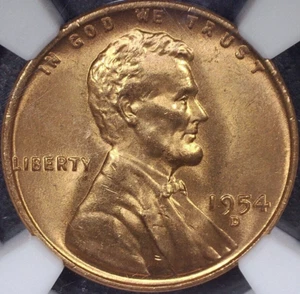 1954-D Lincoln Wheat Cent - RED GEM BU graded MS66 RED by NGC w/DETAILS - Picture 1 of 8