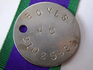GSM Palestine 1945-48 clasp relic 4/7 Dragoons dogtag only - BOYES 21025891 - Picture 1 of 1