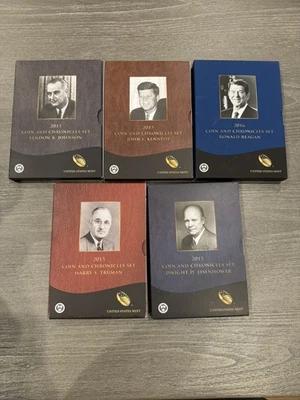 5 件硬币和编年史套装 - 2015 年和 2016 年杜鲁门、艾森豪威尔、肯尼迪、约翰逊 + — 第 1/4 张图片