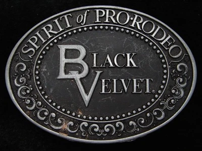 QA07161 VINTAGE 1979 **BLACK VELVET SPIRIT OF PRO-RODEO** BOOZE BELT BUCKLE - Image 1 of 2