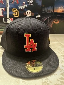 New Era 59Fifty LA Dodgers Hemp Black/Red /Yellow Colorpack Hat Size7 1/2 - Picture 1 of 5