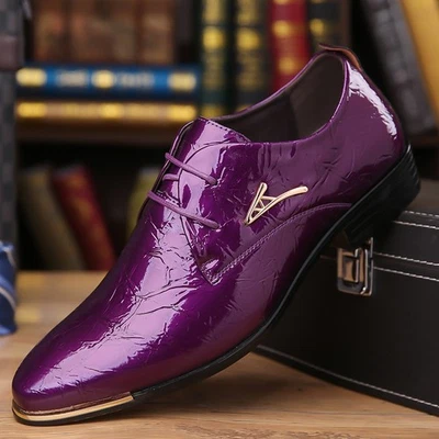 Men's Purple Patent Lace - Up Formal Dress Shoes with Metal Accent - Image 1 of 4