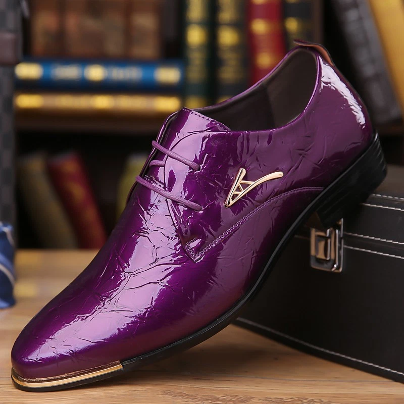 Men's Purple Patent Lace - Up Formal Dress Shoes with Metal Accent - Image 1 of 4