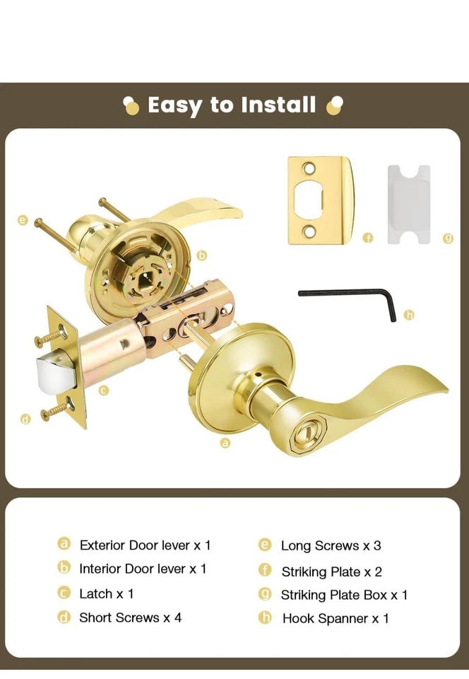 Privacy Antique Brass Lever Handle Door Lock Lockset for Bedroom or Bathroom