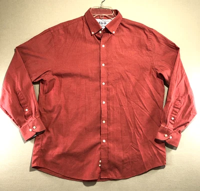 Izod Mens 16-16.5 32/33 Button Up Long Sleeve Slim Fit Wrinkle Free Red Chambray - Image 1 of 4