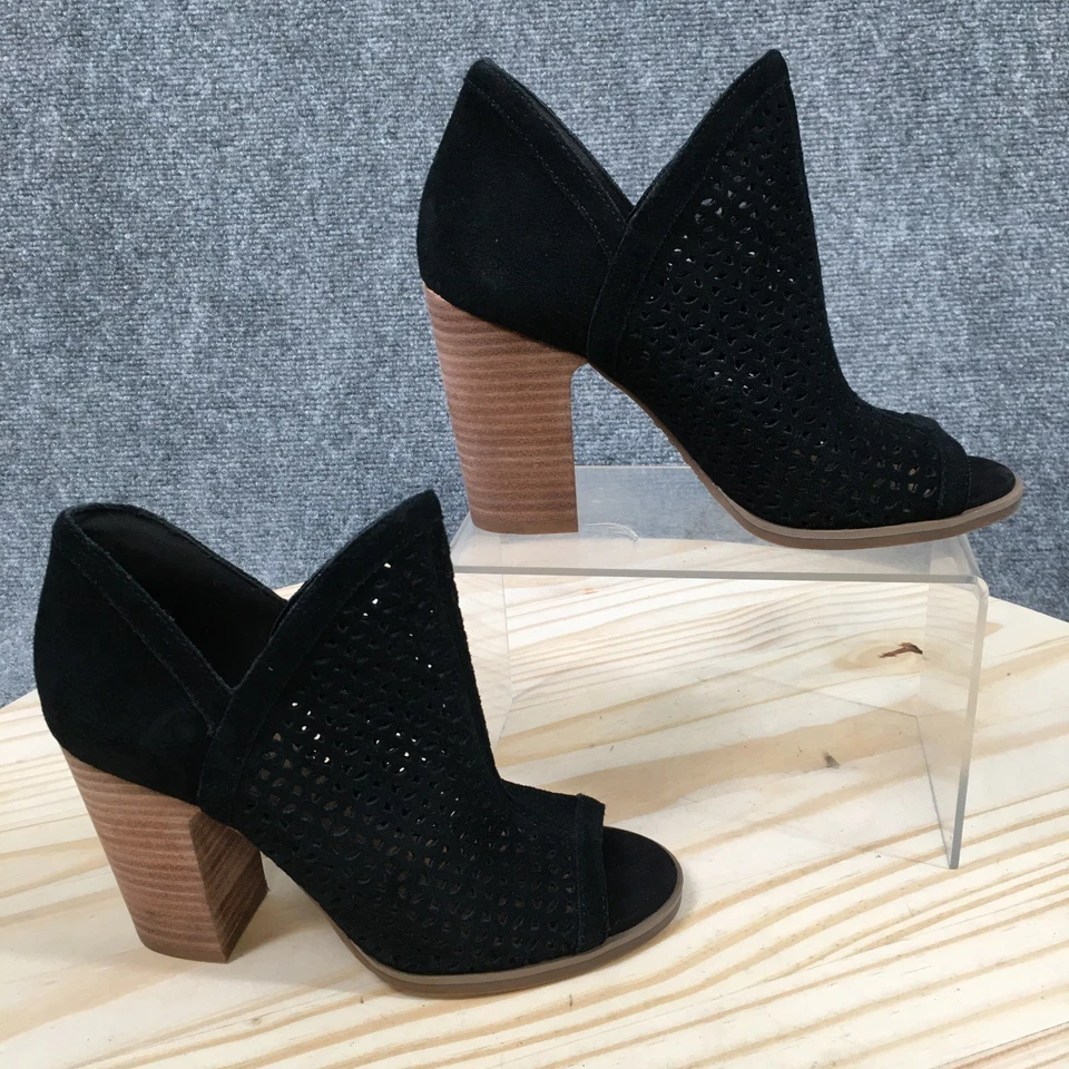 Botas Lucky Brand para mujer 5 M Livey botín cuero negro punta abierta tobillo bloque Foto 1 de 4