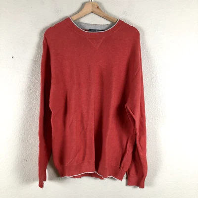 Talbots Sweater Men Large Orange Cream Trim Cotton Knit Pullover Colorful Preppy - Image 1 of 4