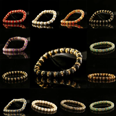 Natural Stone Lava Elastic Crystal Rondelle Beads Yoga Bangle Men Women Bracelet - Image 1 of 4
