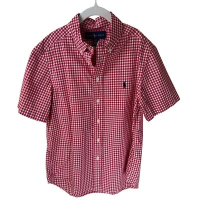 Ralph Lauren | Red + White Gingham Short Sleeve Button Down Youth 10-12 BluePony - Image 1 of 4