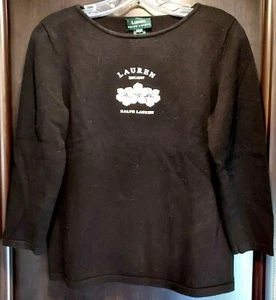 Suéter para mujer Lauren Ralph Lauren manga 3/4 bordado tejido negro - talla M - Imagen 1 de 3