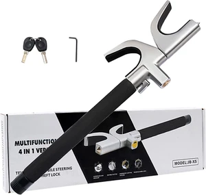 4-in-1 Lenkradschloss mit Taschenlampe/SOS LED Licht, Gurtschneider, Flucht - Bild 1 von 12