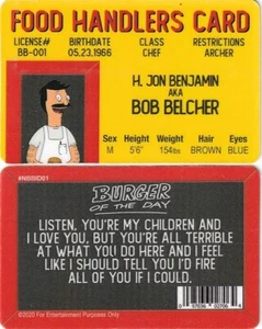 BOBS BURGERS - Bob's FOOD HANDLER Kartenneuheit. NEU. KOSTENLOSER VERSAND IN DIE USA - Bild 1 von 1