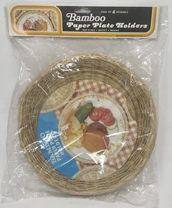 Paquete de 4 soportes de placa de papel de bambú reutilizables sellados vintage - Imagen 1 de 5