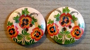 2 Flower Buttons Crafting Sewing Round Wood 4 Hole 1 1/8" - Picture 1 of 2