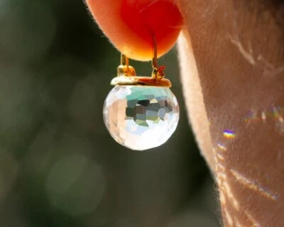 Crystal Quartz Earrings 925 Sterling Silver Ball Dangle Earring Gift For Her - Image 1 of 4