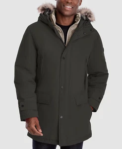 $375 Michael Kors Men's Green Faux Fur Water-Resistant Parka Coat Jacket Size L - Picture 1 of 2