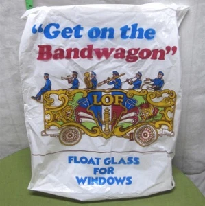 LOF GLASS vtg plastic bag Pilkington bandwagon art Libbey Owens Ford logo 1980s - Picture 1 of 5