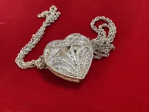 necklace silver tone 3D heart opens filigree 24" chain - Picture 1 of 10