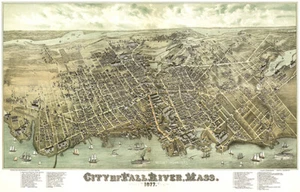 Fall River, Massachusetts - 1877 - Aerial Bird's Eye View Map Poster - Picture 1 of 1