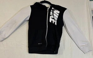 Nike Jacket Hoodie S size 6 M Youth boy Full Zip Swoosh Lightweight Black white - Picture 1 of 8