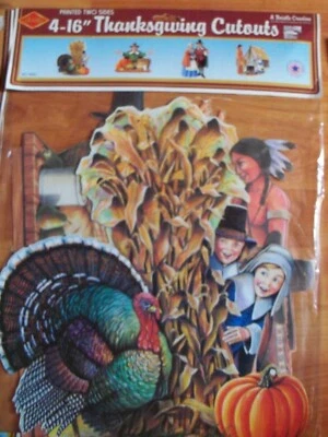 4-16" Recortes 2 Lados Acción de Gracias Beistle 4 Asst Decoraciones 1990 Nuevo de Lote Antiguo Foto 1 de 2