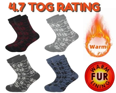 Mens Thermal Socks 4.7 Tog Fleece Sherpa Lining Slipper Gripper Bed Socks 6-11 - Image 1 of 4
