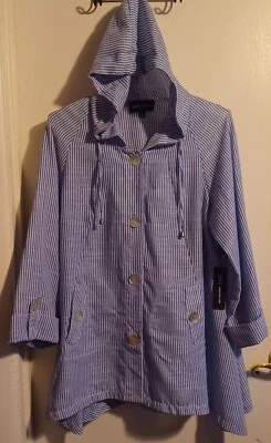 Jones & Co. para mujer Chaqueta con Capucha Talla Grande L Azul y Blanco Rayas Túnica Bolsillo Foto 1 de 4