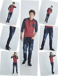 Pantalones de mezclilla elásticos premium ajustados ZZ azul/negro para hombre - Imagen 1 de 5