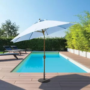 9 FEET ALUMINIUM ROUND MARKET UMBRELLA POLE w/ PULLEY SYSTEM NATURAL FABRIC - Picture 1 of 4