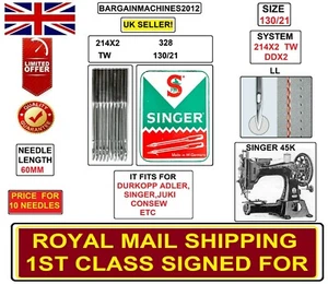 SINGER45K,132K SYSTEM:214X2TW 328 LL S=130/21 INDUSTRIAL SEWING MACHINE NEEDLES - Picture 1 of 4