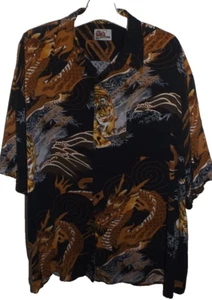 XL Size Billionbay Collection Short Sleeve Shirt Japanese Style Dragon and Tiger - Picture 1 of 3