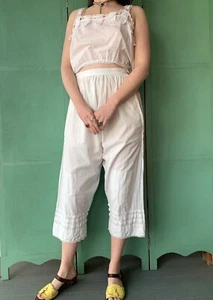 Antique Victorian White Cotton Long Bloomers Pantaloons Size S XS 1890s 1900s - Picture 1 of 9