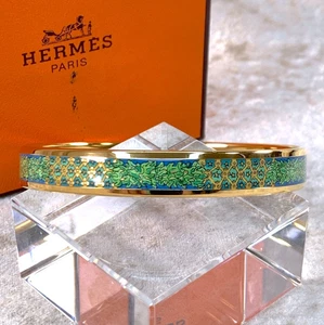 Vintage Hermes Armreif Armband grün blau Emaille vergoldet Größe 70 mit Box - Bild 1 von 17