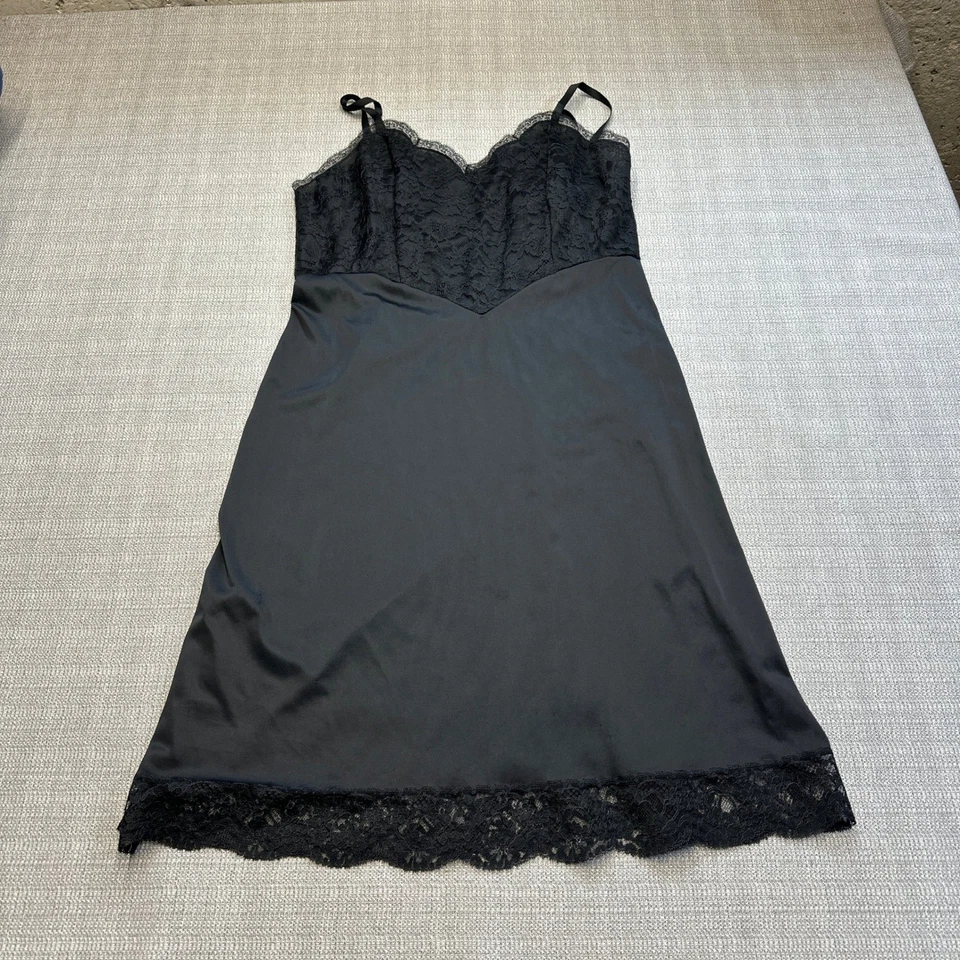 Vestido sin Mangas Vanity Fair Negro Encaje Talla 38 Lencería Vintage Camisón Caprichoso Gótico Foto 1 de 4