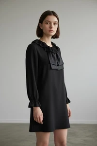 Karen Zambos Silk Dress Mini Black Steampunk Pussybow Edwardian Goth Small XS - Picture 1 of 10