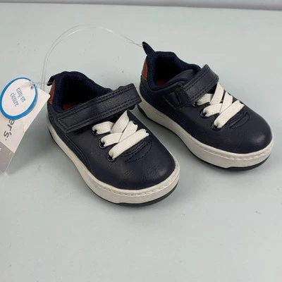 Carters Infant Boy Toddler Shoes Size 4 NWT Navy White Brown Easy On Closure - Image 1 of 4