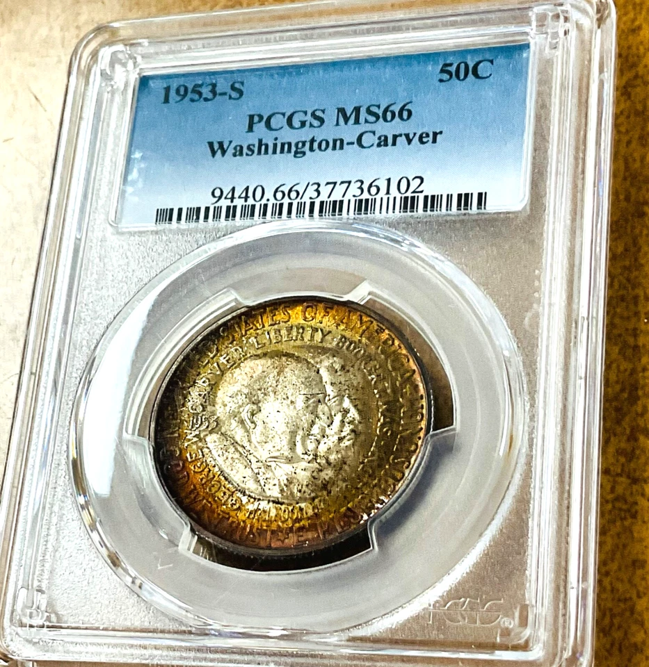 1953 S WASHINGTON Carver  Half Dollar  PCGS MS66 amazing toning - Image 1 of 4