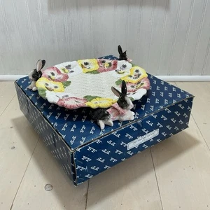 Vtg 1991 Fitz & Floyd Cake Platter Pansy Parade Bunny Rabbit Basketweave Pattern - Picture 1 of 18